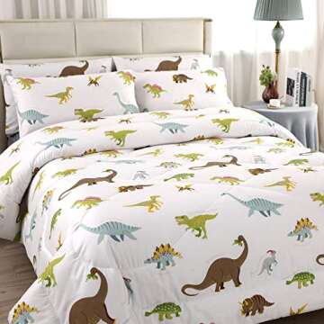 MAG 3Pcs Dinosaur Bedding Comforter Set, Dino White Base Twin Comforter Set,for Toddlers Kids,Boys T...