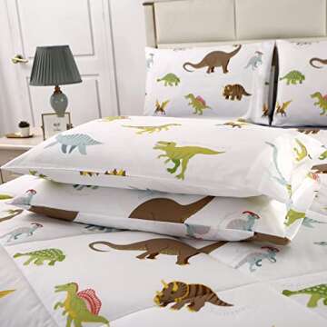 MAG 3Pcs Dinosaur Bedding Comforter Set, Dino White Base Twin Comforter Set,for Toddlers Kids,Boys Teens and Girls,Super Soft Microfiber, Twin Size (1 Comforter + 2 Pillowcases)
