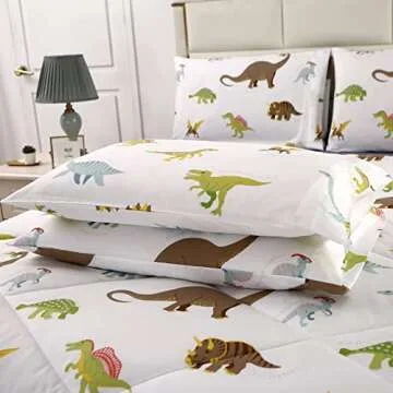 MAG 3Pcs Dinosaur Bedding Comforter Set, Dino White Base Twin Comforter Set,for Toddlers Kids,Boys Teens and Girls,Super Soft Microfiber, Twin Size (1 Comforter + 2 Pillowcases)