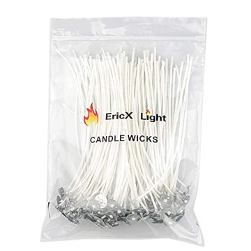 EricX Light Cotton Candle Wicks - 100pc, 6", Pre-Waxed
