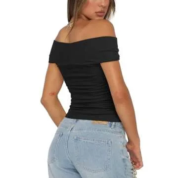 Darong Women Summer Twist Knot Front Off The Shoulder Tank Tops Cap Sleeve Going Out Shirts Slim Fitted Y2K Summer Outfits 9058 Black S