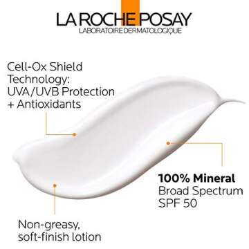 La Roche-Posay Anthelios Mineral Sunscreen SPF 50 Gentle Lotion, Broad Spectrum SPF + Antioxidants, Face & Body Sunscreen, Titanium Dioxide & Zinc Oxide, Oxybenzone Free, Oil Free