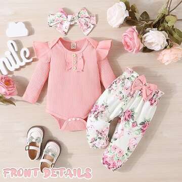 GDTOGRT Baby Girl Clothes Newborn Outfit Infant Ruffle Sleeve Romper and Floral Pants with Cute Head...