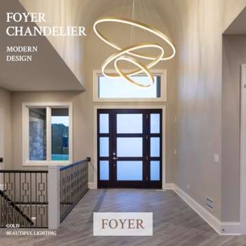 Sparklelf 3-Rings Modern LED Chandelier Gold, Dimmable Pendant Lighting with Remote Control Circular Flush Mount High Ceiling Light for Living Room Dining Room Foyer, 3000K-6500K D31.5’’