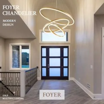 Sparklelf 3-Rings Modern LED Chandelier Gold, Dimmable Pendant Lighting with Remote Control Circular Flush Mount High Ceiling Light for Living Room Dining Room Foyer, 3000K-6500K D31.5’’