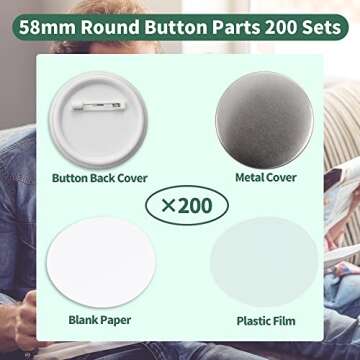 Mostme 200 Sets 58mm Button Supplies for DIY Badges