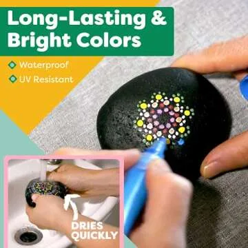 Colorful Art Co. Acrylic Paint Pens – Permanent, Waterproof Pen 12 Pack w/Reversible 3-5mm Brush Tips – Painting Markers for Rocks, Wood, Glass, Ceramic & Stone - Craft Supplies