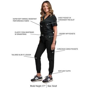 Green Town Scrubs for Women Scrub Set - Jogger Pant and Tuck-in V-Neck Top, 5 Pockets, Yoga Waistban...