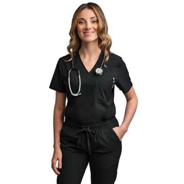 Green Town Scrubs for Women Scrub Set - Jogger Pant and Tuck-in V-Neck Top, 5 Pockets, Yoga Waistband, Nursing Uniform-Black-Small