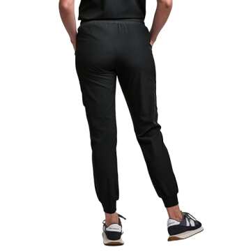 Green Town Scrubs for Women Scrub Set - Jogger Pant and Tuck-in V-Neck Top, 5 Pockets, Yoga Waistband, Nursing Uniform-Black-Small