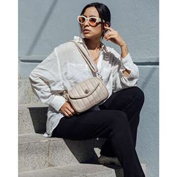 Missnine Crossbody Bags for Women Soft Quilted PU Leather Shoulder Bag Small Purse with Strap and Tassel,Beige