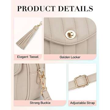 Missnine Crossbody Bags for Women Soft Quilted PU Leather Shoulder Bag Small Purse with Strap and Tassel,Beige
