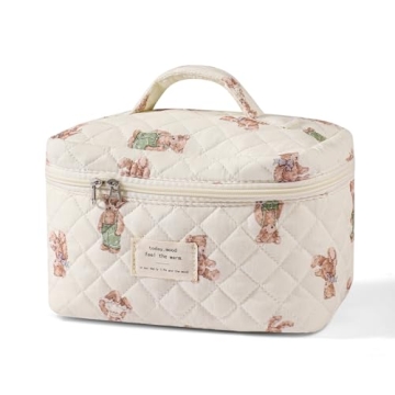 Elegant Large Floral Quilted Makeup Bag - Spacious Travel Organizer for Women