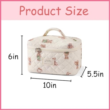 Floral Quilted Makeup Bag Women Travel Organizer Elegant