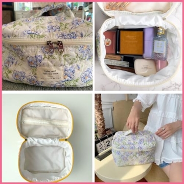 Floral Quilted Makeup Bag Women Travel Organizer Elegant