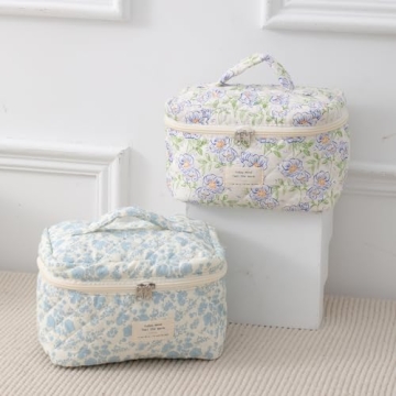 Floral Quilted Makeup Bag Women Travel Organizer Elegant