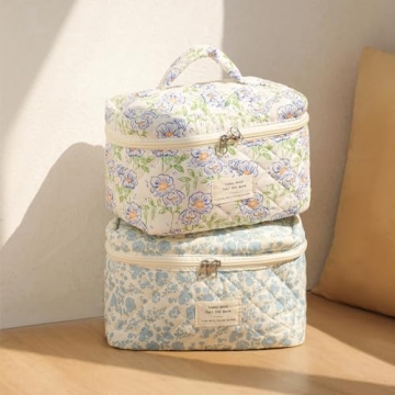 Floral Quilted Makeup Bag Women Travel Organizer Elegant