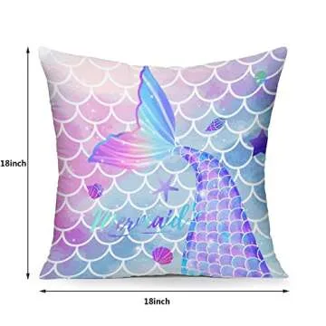 MUSOLEI Mermaid Pillow Cover,18x18 Pack of 2 Square Soft Mermaid Tail Blue Pillow Cases with Zipper ...