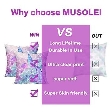 MUSOLEI Mermaid Pillow Cover,18x18 Pack of 2 Square Soft Mermaid Tail Blue Pillow Cases with Zipper Mermaid Nursery Decor Girl Bedroom Decor Little Mermaid Room Decor for Girls Couch Sofa Living Room