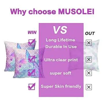 MUSOLEI Mermaid Pillow Cover,18x18 Pack of 2 Square Soft Mermaid Tail Blue Pillow Cases with Zipper Mermaid Nursery Decor Girl Bedroom Decor Little Mermaid Room Decor for Girls Couch Sofa Living Room