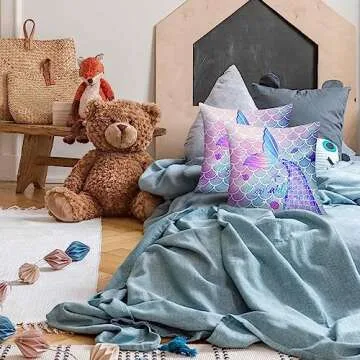 MUSOLEI Mermaid Pillow Cover,18x18 Pack of 2 Square Soft Mermaid Tail Blue Pillow Cases with Zipper Mermaid Nursery Decor Girl Bedroom Decor Little Mermaid Room Decor for Girls Couch Sofa Living Room