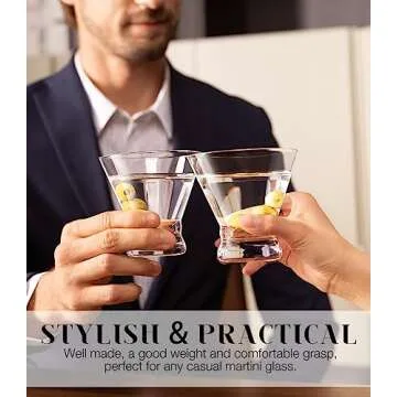 LUNA & MANTHA Martini Glasses Set of 6, Stemless Martini Cocktail Glasses for Margarita, Manhattan, Cosmopolitan, Home Bar, Evening Parties, Birthdays, Housewarming Gift, Crystal Clear 8 OZ