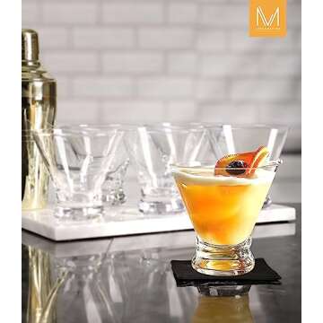 LUNA & MANTHA Martini Glasses Set of 6, Stemless Martini Cocktail Glasses for Margarita, Manhattan, Cosmopolitan, Home Bar, Evening Parties, Birthdays, Housewarming Gift, Crystal Clear 8 OZ