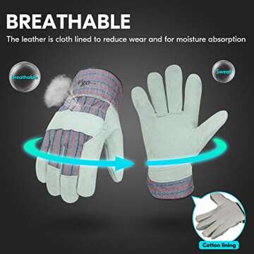 Vgo... 3-Pairs Safety Leather Work Gloves Men, Gardening Gloves, Rigger Gloves, Builder Gloves (Size L, Plaid, CB3501)