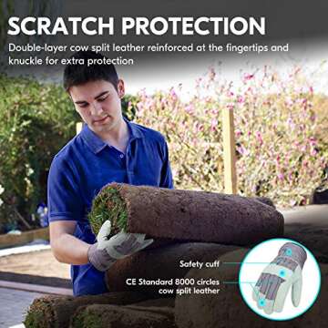 Vgo... 3-Pairs Safety Leather Work Gloves Men, Gardening Gloves, Rigger Gloves, Builder Gloves (Size L, Plaid, CB3501)