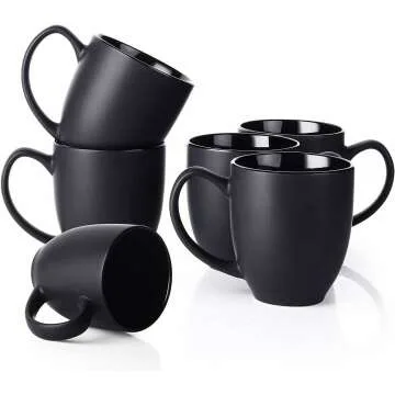DOWAN Set of 6 Black Ceramic Coffee Mugs 16 oz