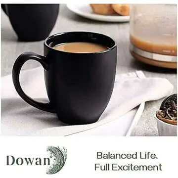 DOWAN Set of 6 Black Ceramic Coffee Mugs 16 oz