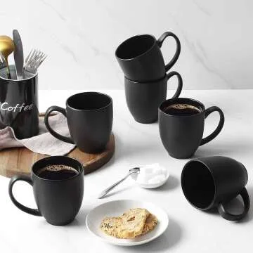 DOWAN Set of 6 Black Ceramic Coffee Mugs 16 oz