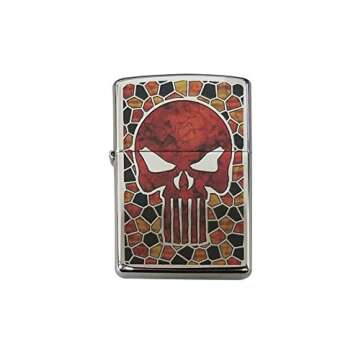 Zippo Custom Lighter - Stained Glass Skull High Polish Chrome Collectible Comic Design Gift for Him,...