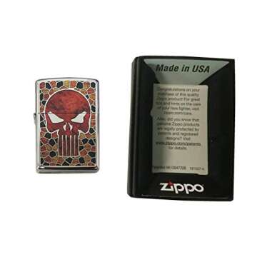 Zippo Custom Lighter - Stained Glass Skull High Polish Chrome Collectible Comic Design Gift for Him, for Her, for Them