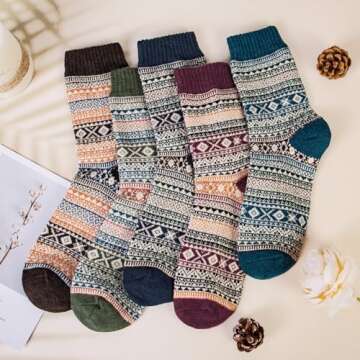 YSense 5 Pairs Womens Wool Socks Thick Knit Warm Winter Socks Cozy Comfy Socks Gifts for Women