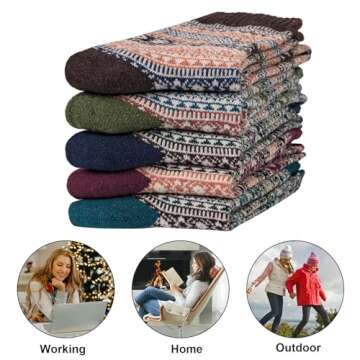 YSense 5 Pairs Womens Wool Socks Thick Knit Warm Winter Socks Cozy Comfy Socks Gifts for Women