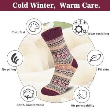 YSense 5 Pairs Womens Wool Socks Thick Knit Warm Winter Socks Cozy Comfy Socks Gifts for Women