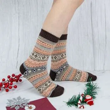 YSense 5 Pairs Womens Wool Socks Thick Knit Warm Winter Socks Cozy Comfy Socks Gifts for Women