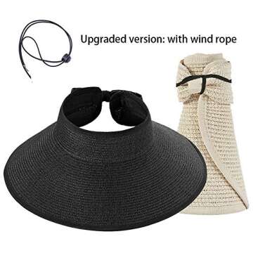 Women Sun Visors Foldable Straw Hats Summer Beach Packable Hat Floppy Wide Brim Cap Big Heads Sombre...