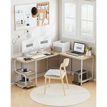 Teraves Reversible L Shaped Desk with Large Surface, 69 Inch Sturdy Corner Desk with Storage Shelves...