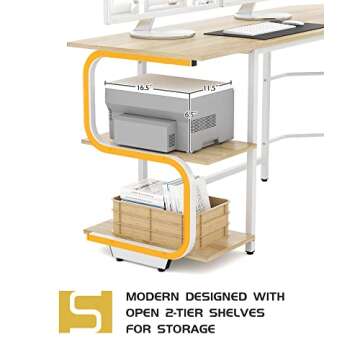 Teraves Reversible L Shaped Desk with Large Surface, 69 Inch Sturdy Corner Desk with Storage Shelves, Premium Office Computer Desk Workstation for Home Office Gaming