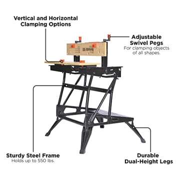 BLACK+DECKER Portable Workbench, 550 lb Workmate Folding Work Table with Vise