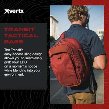 Vertx Transit Tactical Bag Sling Backpack 17L Backpack for Conceal Carry (CCW), Travel, Work, Tactical Gear, Brick Red