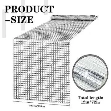12 x 72 Inches Glitter Disco Table Runner - Retro 70s 80s Theme Decor - Silver Sequin - Bachelorette & Wedding Party Supplies