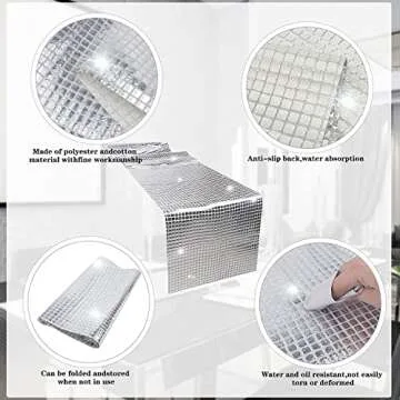 12 x 72 Inches Glitter Disco Table Runner - Retro 70s 80s Theme Decor - Silver Sequin - Bachelorette & Wedding Party Supplies