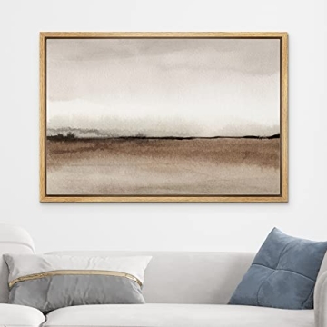 wall26 Framed Canvas Print - Brown Pastel Valley Landscape