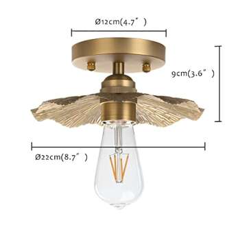 Pathson Vintage Metal Ceiling Light Fixture Brass Finished, Split Flower Design Ceiling Lighting, In...