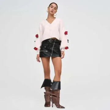 VOMIRA Women's Knee High Boots Stiletto Boots Pointed Toe High Heels Wide Calf Ruched Slouchy Boots Detachable Snap-off Panel Mid Calf Boots Denim Boots