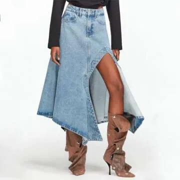 VOMIRA Women's Knee High Boots Stiletto Boots Pointed Toe High Heels Wide Calf Ruched Slouchy Boots Detachable Snap-off Panel Mid Calf Boots Denim Boots