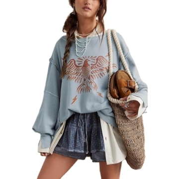Asadovce Women Oversized Graphic Sweatshirt Y2k Long Sleeve Vintage Crewneck Shirt Top Drop Shoulder...